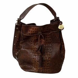 Brahmin Purse Brown Croc Embossed Bucket Bag